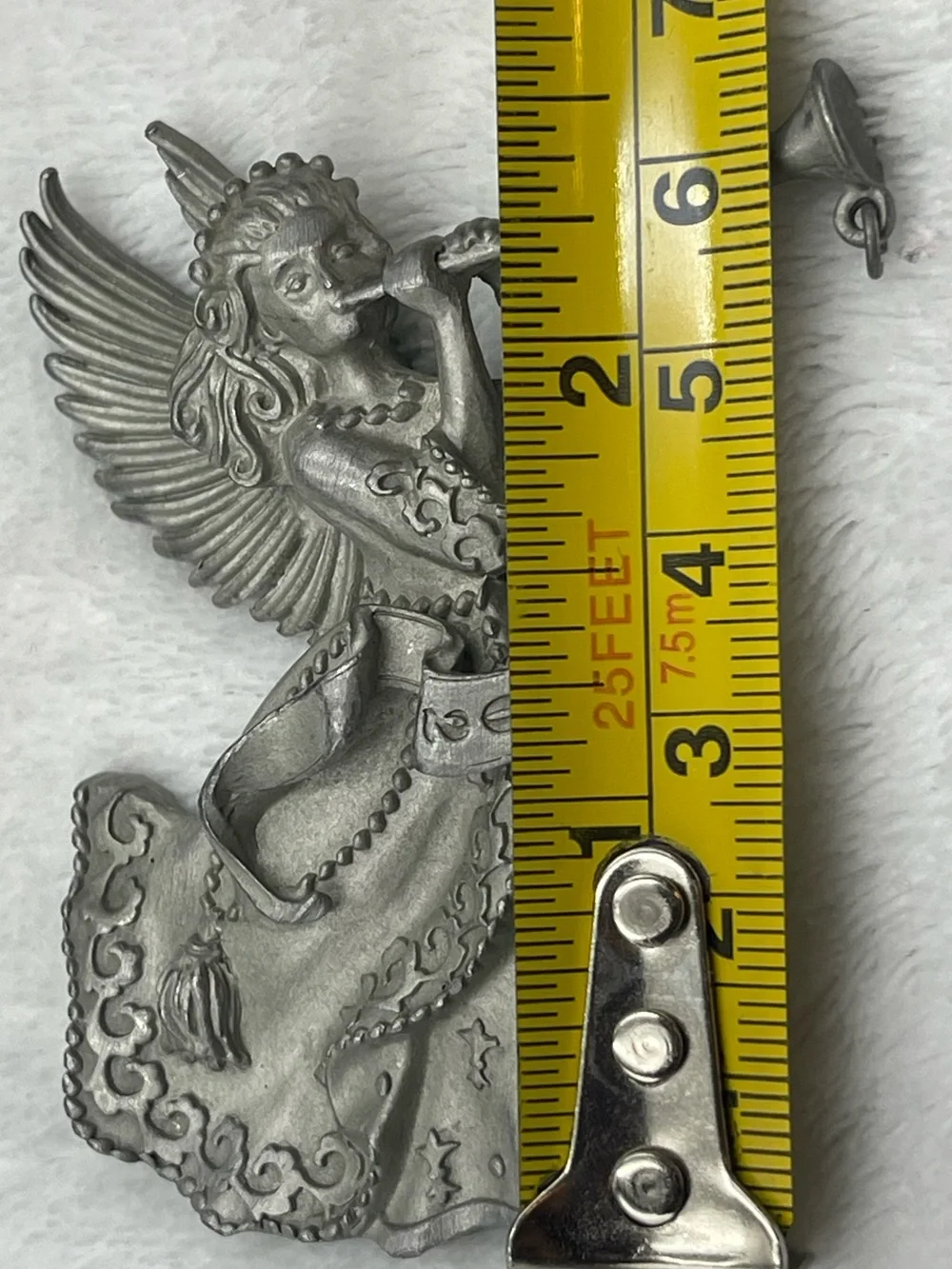 VTG Avon Annual Solid Pewter Ornament:  Year “2002” Christmas Angel Noel Trumpet